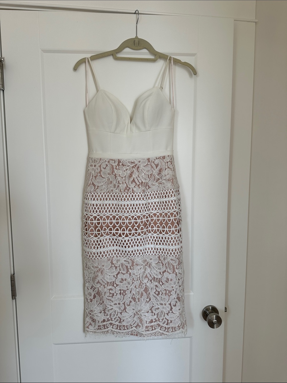 White Lace Midi Dress - Elegant Spaghetti Strap Style